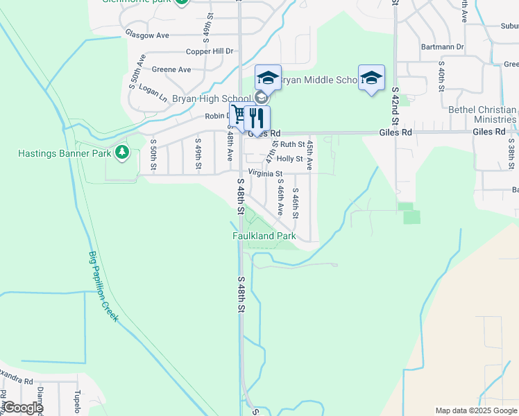 map of restaurants, bars, coffee shops, grocery stores, and more near 8514 South 47th Street in Omaha