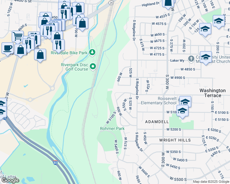 map of restaurants, bars, coffee shops, grocery stores, and more near 4919 600 West in Ogden