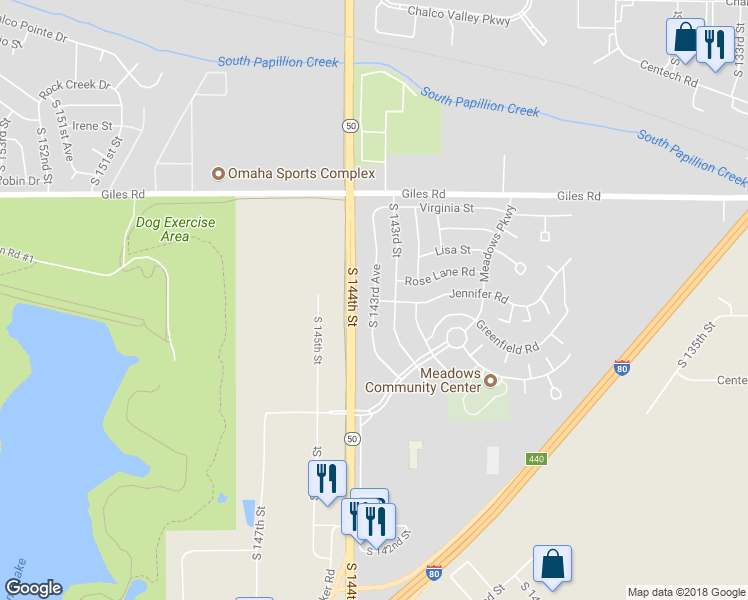 map of restaurants, bars, coffee shops, grocery stores, and more near 14398 Jennifer Road in Omaha