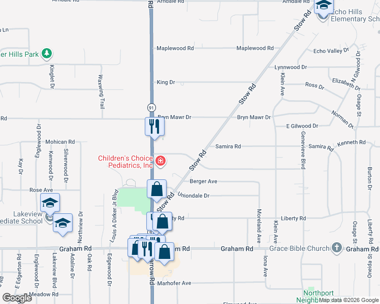 map of restaurants, bars, coffee shops, grocery stores, and more near 4008 Stow Road in Stow