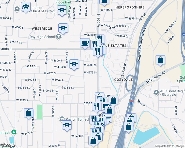 map of restaurants, bars, coffee shops, grocery stores, and more near 1952 West 4975 South in Roy
