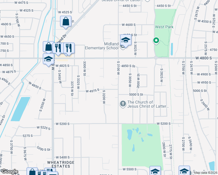 map of restaurants, bars, coffee shops, grocery stores, and more near 3164 West 4975 South in Roy