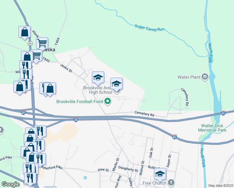 map of restaurants, bars, coffee shops, grocery stores, and more near 96 Jenks Street in Brookville