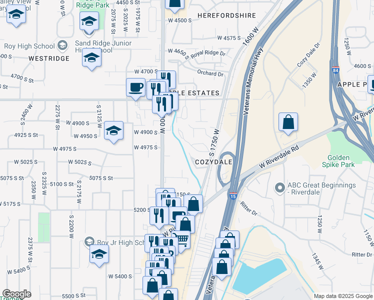 map of restaurants, bars, coffee shops, grocery stores, and more near 5065 South 1800 West in Roy