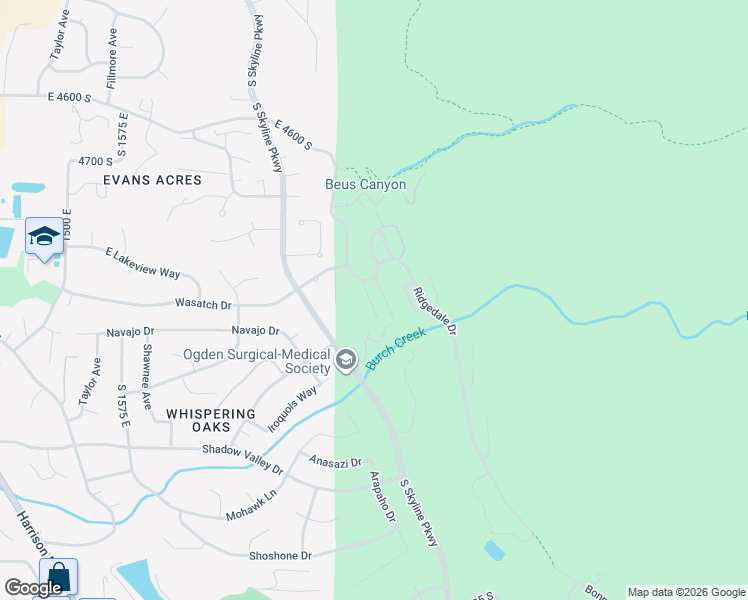 map of restaurants, bars, coffee shops, grocery stores, and more near 4933 Larkspur Lane in Ogden