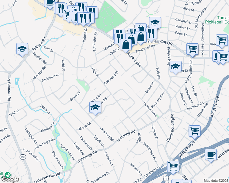 map of restaurants, bars, coffee shops, grocery stores, and more near 40 Country Road in Fairfield