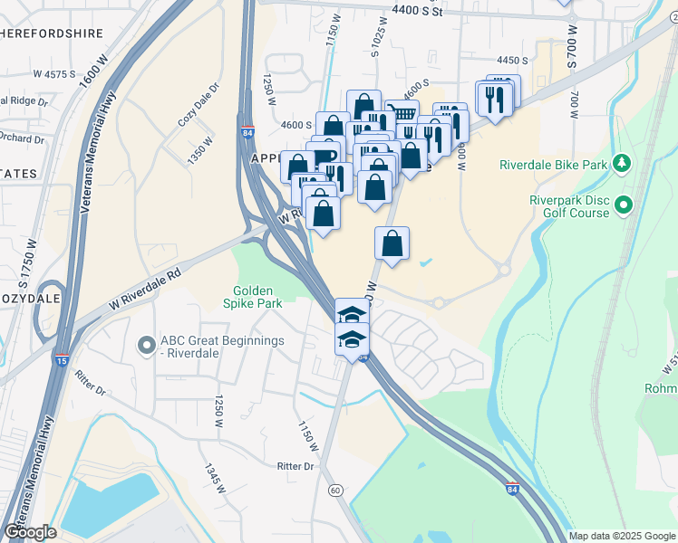 map of restaurants, bars, coffee shops, grocery stores, and more near 1135 West Riverdale Road in Riverdale