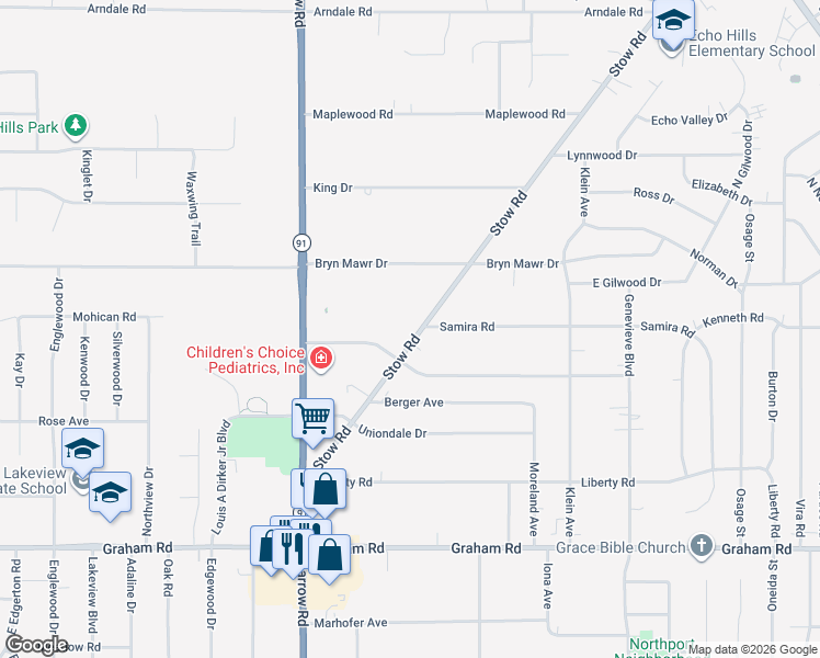 map of restaurants, bars, coffee shops, grocery stores, and more near 4008 Stow Road in Stow