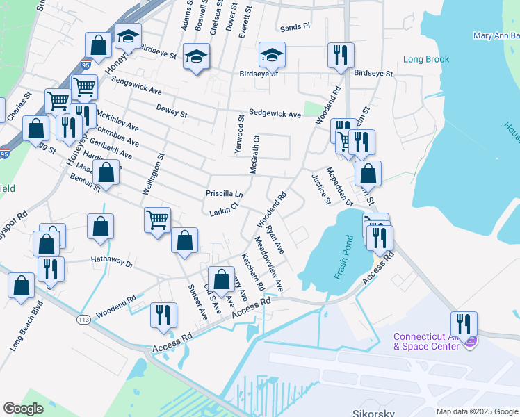 map of restaurants, bars, coffee shops, grocery stores, and more near 60 Bates Street in Stratford