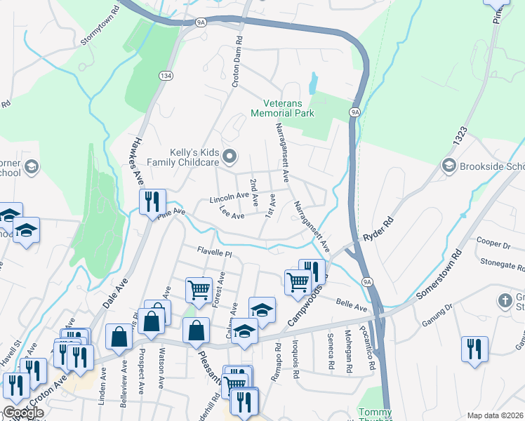 map of restaurants, bars, coffee shops, grocery stores, and more near 17 1st Avenue in Ossining