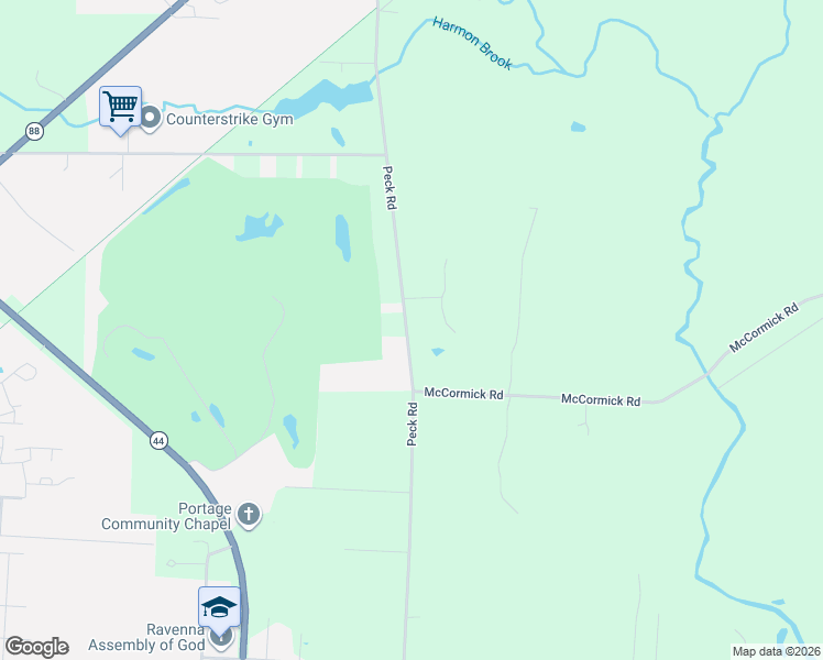 map of restaurants, bars, coffee shops, grocery stores, and more near 6728 Peck Road in Ravenna