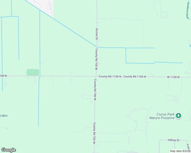 map of restaurants, bars, coffee shops, grocery stores, and more near 7012 County Road 1100 North in De Motte