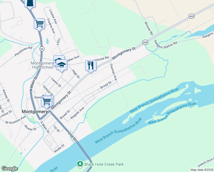 map of restaurants, bars, coffee shops, grocery stores, and more near 164-180 Broad Street in Montgomery