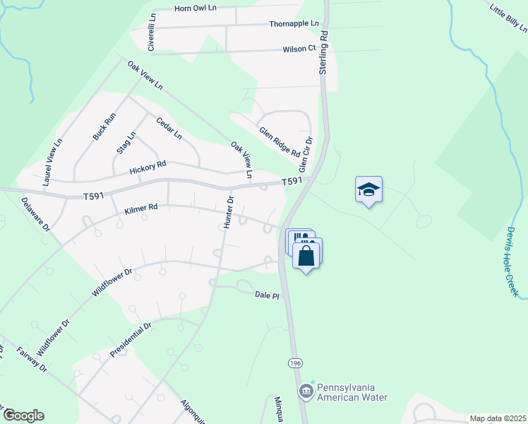 map of restaurants, bars, coffee shops, grocery stores, and more near 107 Red Maple Lane in Tobyhanna