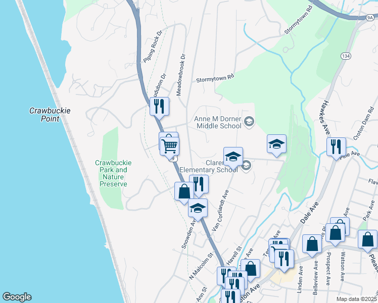 map of restaurants, bars, coffee shops, grocery stores, and more near 47 Cedar Lane in Ossining