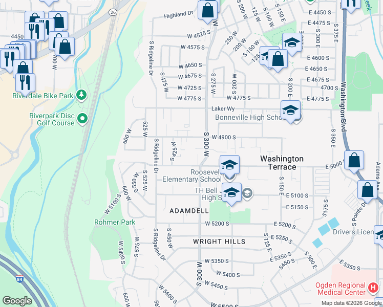 map of restaurants, bars, coffee shops, grocery stores, and more near 4939 South 300 West in Ogden
