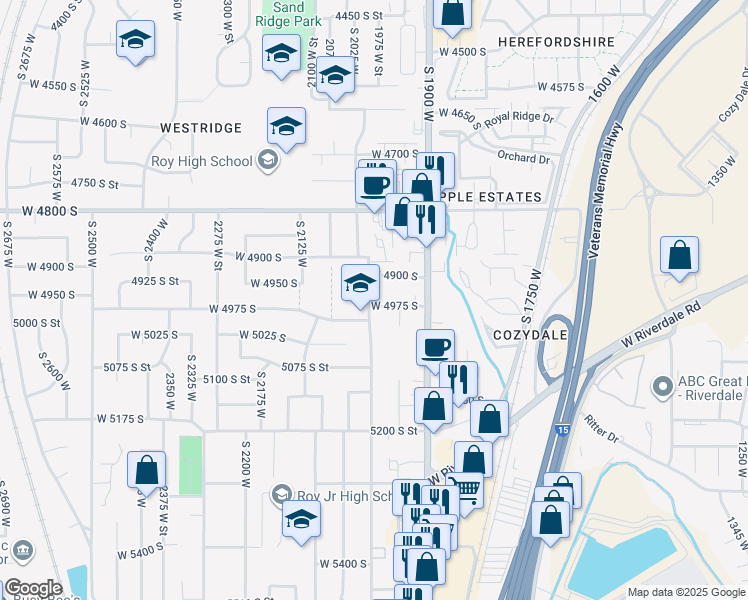 map of restaurants, bars, coffee shops, grocery stores, and more near 4900 South 2000 West in Roy