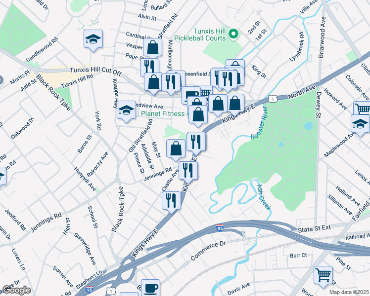 map of restaurants, bars, coffee shops, grocery stores, and more near 26 Exchange Place in Fairfield