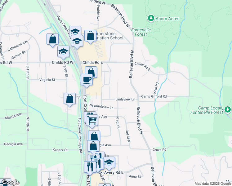 map of restaurants, bars, coffee shops, grocery stores, and more near 809 North 5th Street in Bellevue