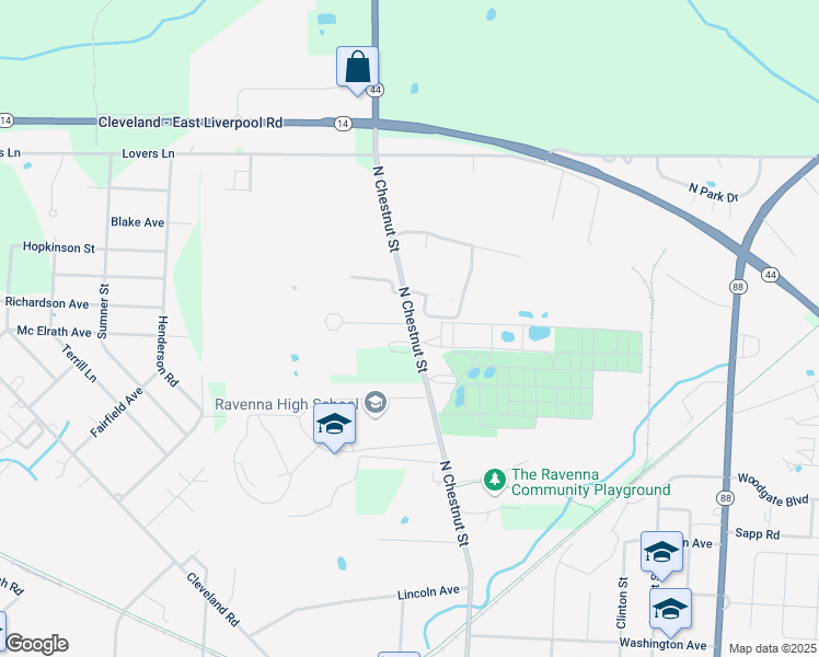 map of restaurants, bars, coffee shops, grocery stores, and more near 199 Chestnut Hill Drive in Ravenna