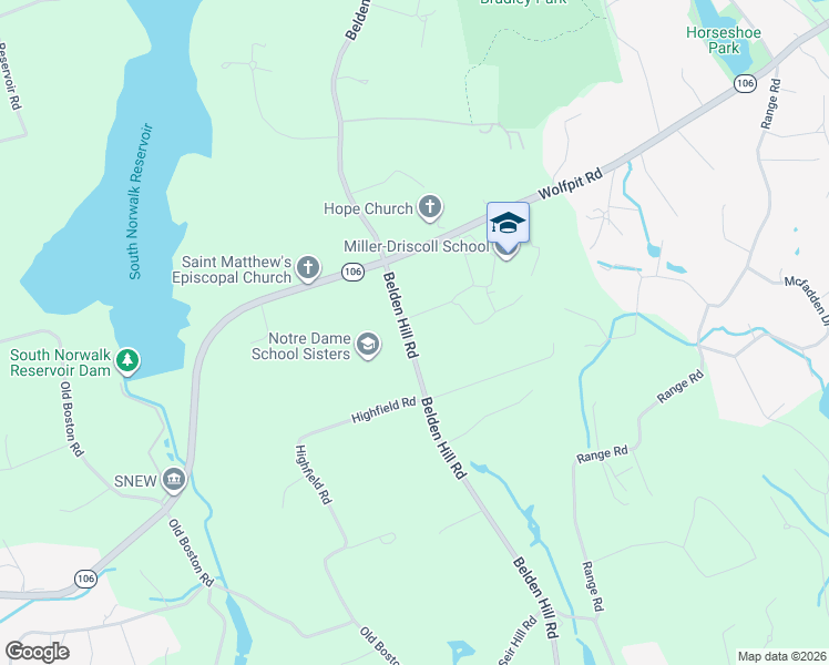 map of restaurants, bars, coffee shops, grocery stores, and more near 342 Belden Hill Road in Wilton