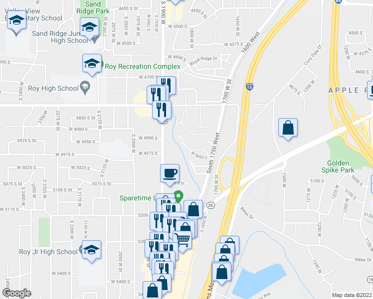 map of restaurants, bars, coffee shops, grocery stores, and more near 1829 West 5050 South in Roy