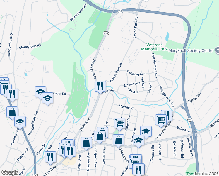 map of restaurants, bars, coffee shops, grocery stores, and more near 15 Pine Avenue in Ossining