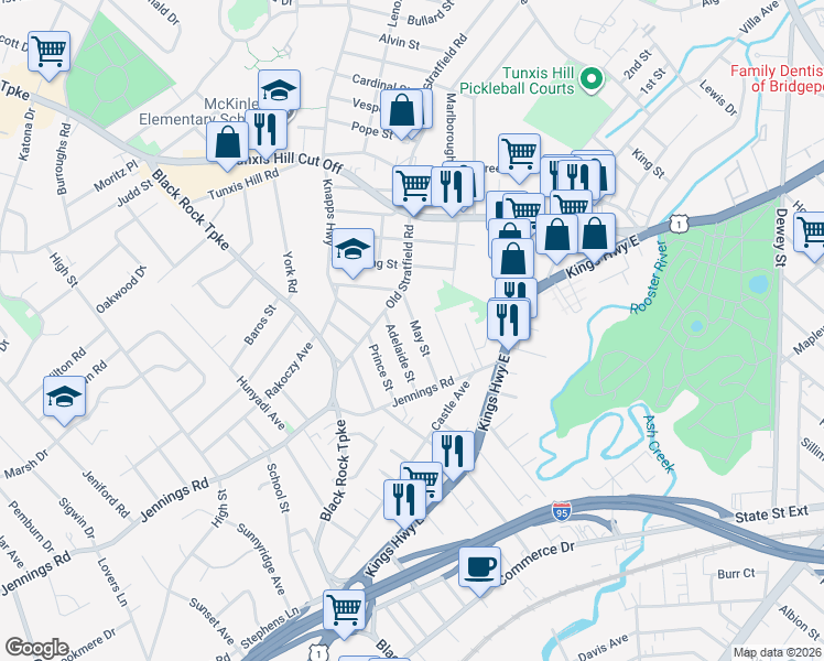 map of restaurants, bars, coffee shops, grocery stores, and more near 141 May Street in Fairfield