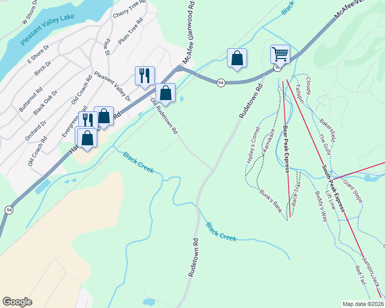 map of restaurants, bars, coffee shops, grocery stores, and more near 35 Great Gorge Terrace in Vernon Township