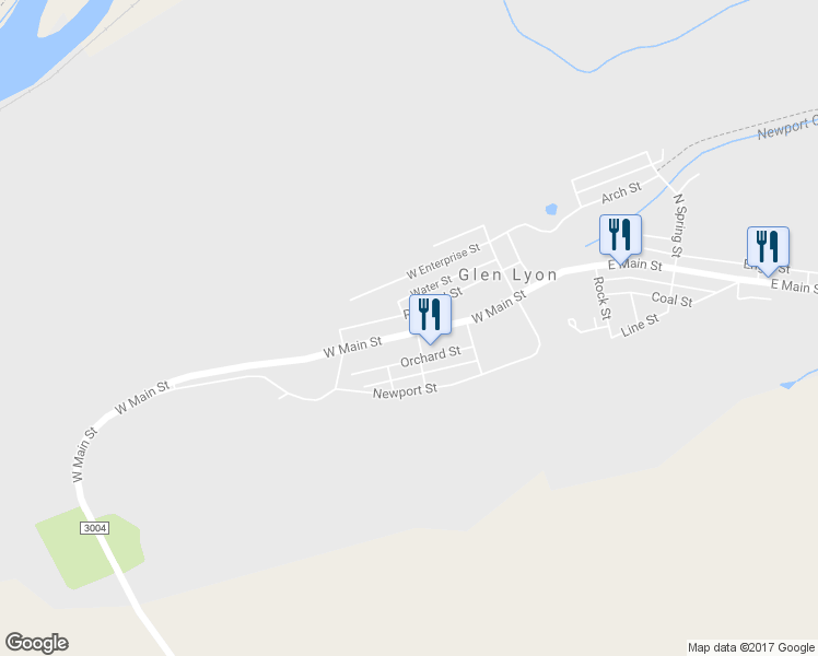 map of restaurants, bars, coffee shops, grocery stores, and more near 110 West Main Street in Glen Lyon
