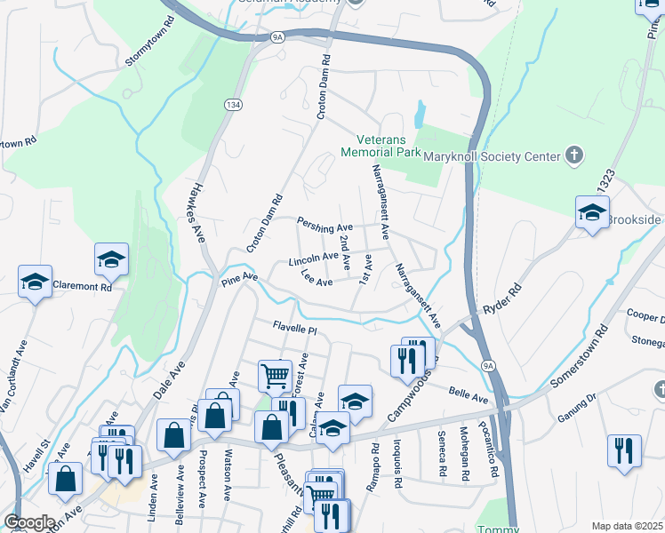 map of restaurants, bars, coffee shops, grocery stores, and more near 8 3rd Avenue in Ossining