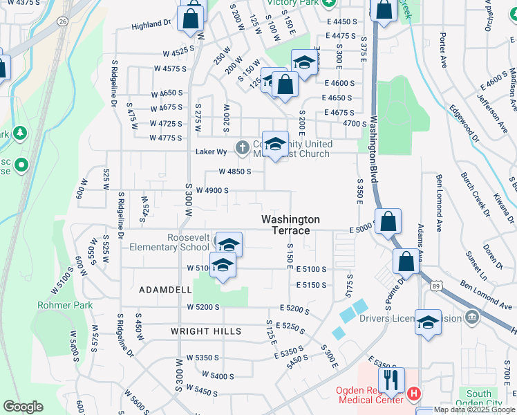 map of restaurants, bars, coffee shops, grocery stores, and more near 125 West 4900 South in Washington Terrace