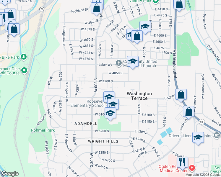 map of restaurants, bars, coffee shops, grocery stores, and more near 203 West 4900 South in Washington Terrace