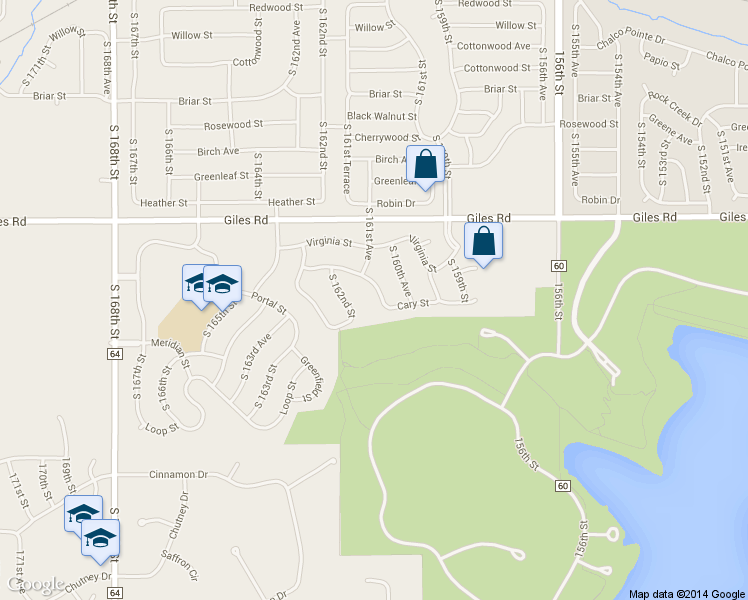 map of restaurants, bars, coffee shops, grocery stores, and more near 16039 Cary St in Omaha