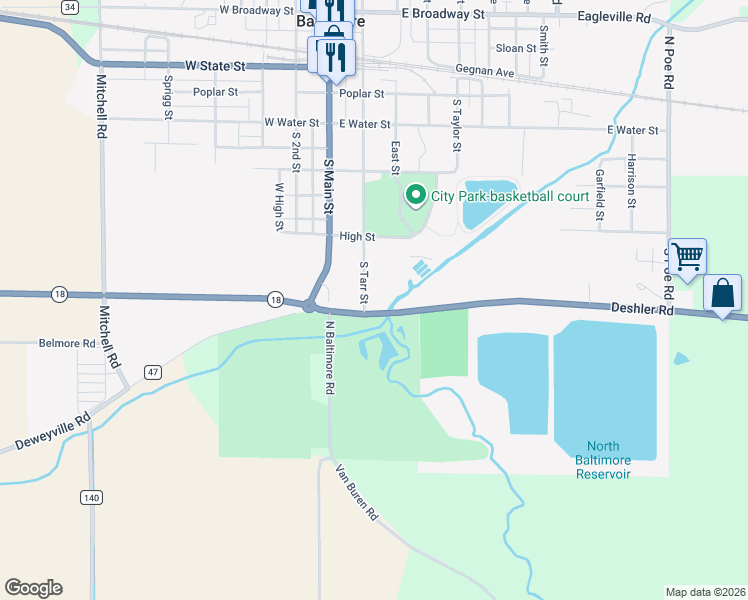 map of restaurants, bars, coffee shops, grocery stores, and more near 412 South Tarr Street in North Baltimore