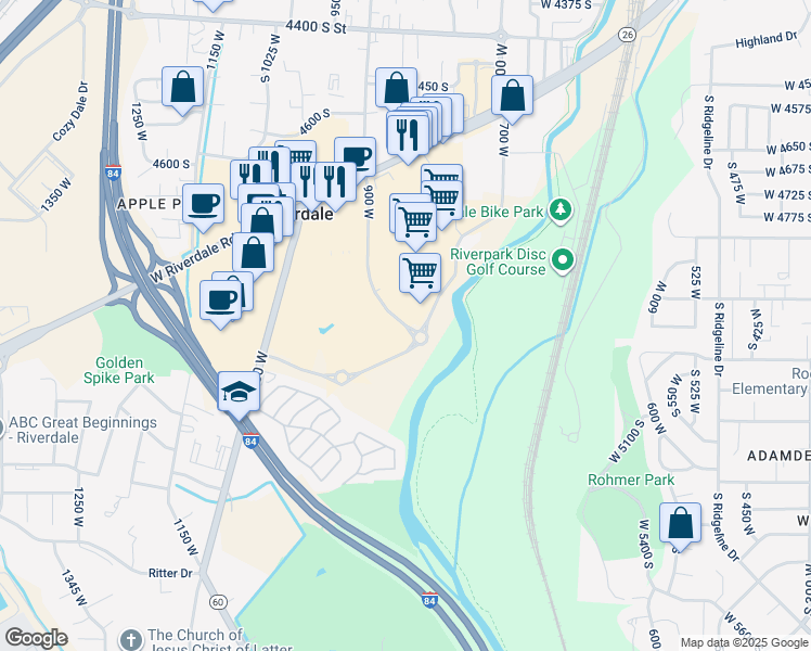 map of restaurants, bars, coffee shops, grocery stores, and more near 5228 900 West in Riverdale