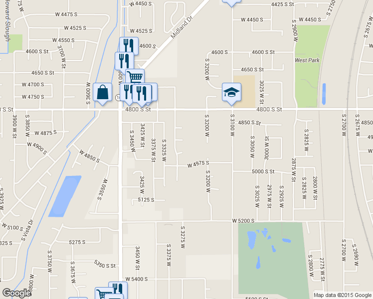 map of restaurants, bars, coffee shops, grocery stores, and more near 3286 West 4950 South in Roy