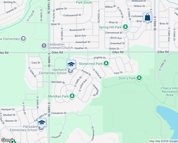map of restaurants, bars, coffee shops, grocery stores, and more near 8522 South 163rd Street in Omaha