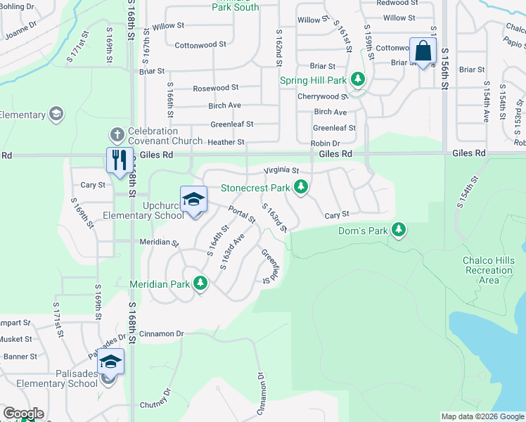 map of restaurants, bars, coffee shops, grocery stores, and more near 8522 South 163rd Street in Omaha