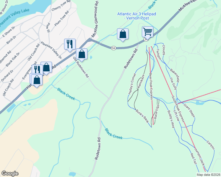 map of restaurants, bars, coffee shops, grocery stores, and more near 13 Great Gorge Terrace in Vernon Township