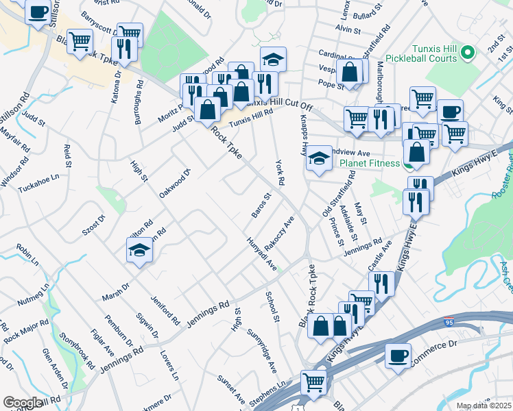 map of restaurants, bars, coffee shops, grocery stores, and more near 80 Baros Street in Fairfield