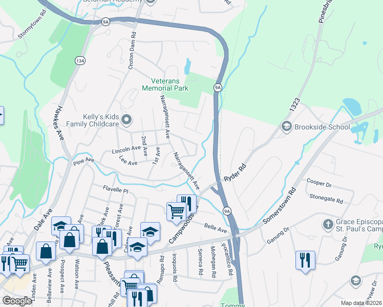 map of restaurants, bars, coffee shops, grocery stores, and more near 11 Robin Street in Ossining