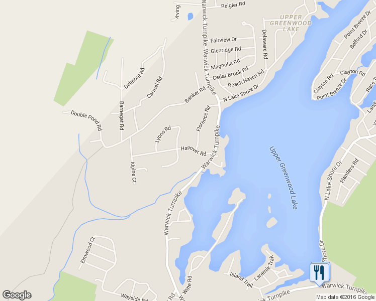 map of restaurants, bars, coffee shops, grocery stores, and more near 23 Hanover Road in West Milford