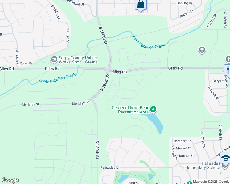 map of restaurants, bars, coffee shops, grocery stores, and more near 8503 South 180th Street in Omaha
