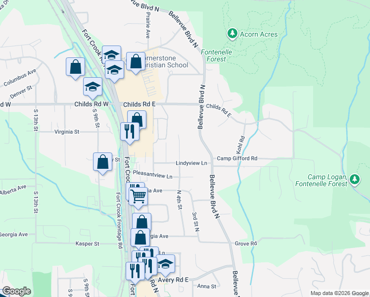 map of restaurants, bars, coffee shops, grocery stores, and more near 805 North 4th Street in Bellevue