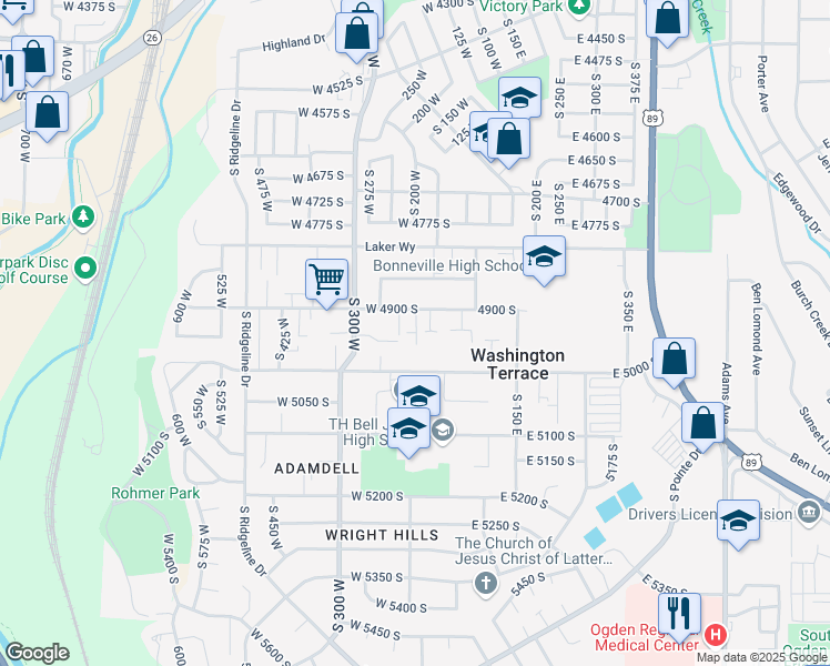 map of restaurants, bars, coffee shops, grocery stores, and more near 227 West 4900 South in Ogden