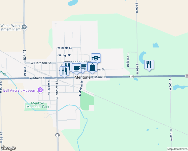 map of restaurants, bars, coffee shops, grocery stores, and more near 307 East Main Street in Mentone