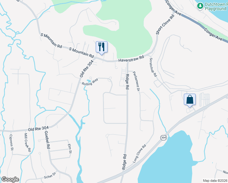 map of restaurants, bars, coffee shops, grocery stores, and more near 61 Rolling Ridge Road in New City