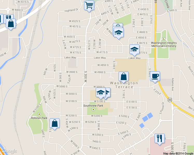 map of restaurants, bars, coffee shops, grocery stores, and more near 227 W 4900 S in Ogden