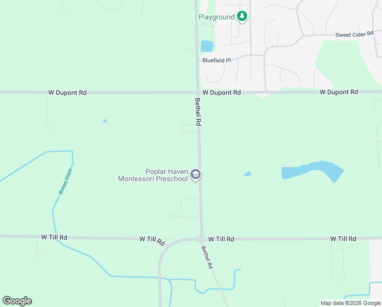 map of restaurants, bars, coffee shops, grocery stores, and more near 10005 Bethel Road in Fort Wayne